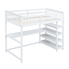 White Twin Size Loft Bed with Under-bed Desk and Storage Shelves, Solid Pine Wood and MDF, 79.7''L x 42''W x 68.3''H