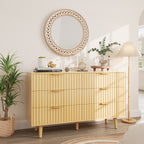 6 Drawer Dresser for Bedroom, Fluted Wooden Chest of Drawers for Children's Room,  Nursery, Entrance, Natural, 47.24'W x 14.96'D x 33.06'H