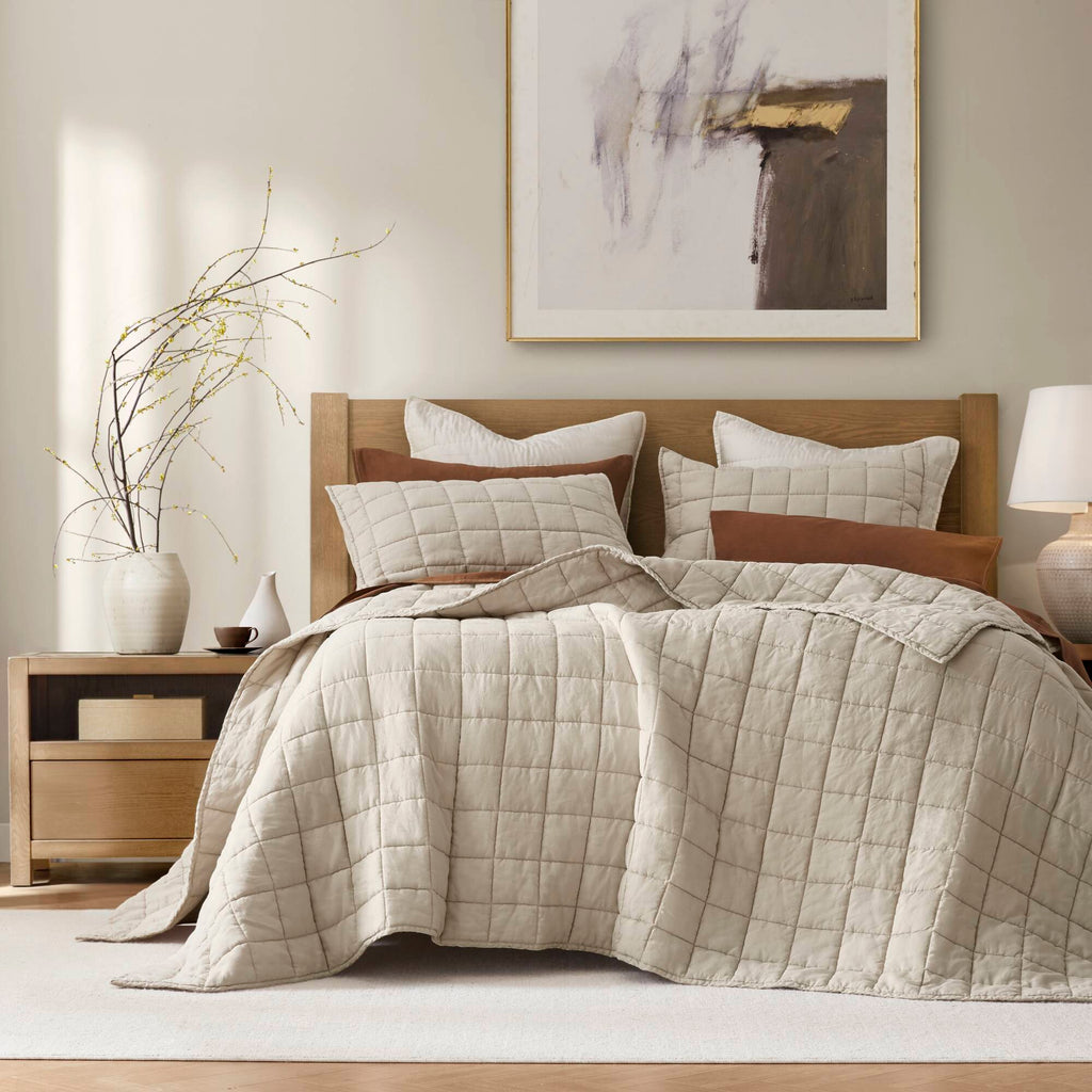 3-Piece Full/Queen Linen Garment Washed Quilt Set,Linen