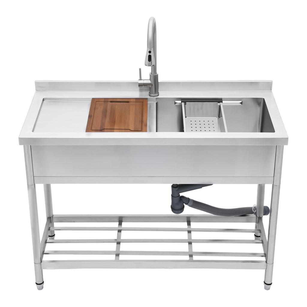 47.2' Heavy-Duty Stainless Steel Freestanding Single Sink with Faucet, for Outdoor Laundry Garage Kitchen Commercial Backyard Garden
