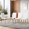 4-pack white PU dining chairs: ergonomic buckle backrest, 35 inches high, silver metal legs,Combines Comfort and Texture.Perfectly suitable for family dining rooms, hotel banquet halls,etc.