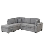 Modern Sleeper Sofa Bed with Storage Ottoman, Gray Linen, 84.75' L Shape Couch for Living Room or Apartment