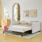Daybed with Trundle Upholstered Tufted Sofa Bed, Full Size, Boucle Fabric, Beige(83'x58.5'x29.5')