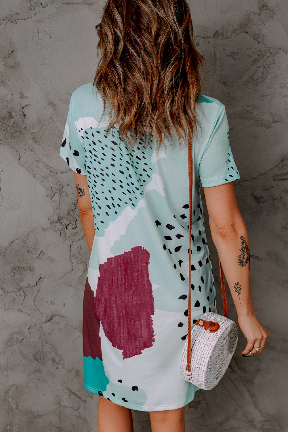 Tie Dye and Spotted Print Color Block Casual T Shirt Summer Dress - Eloy Royal