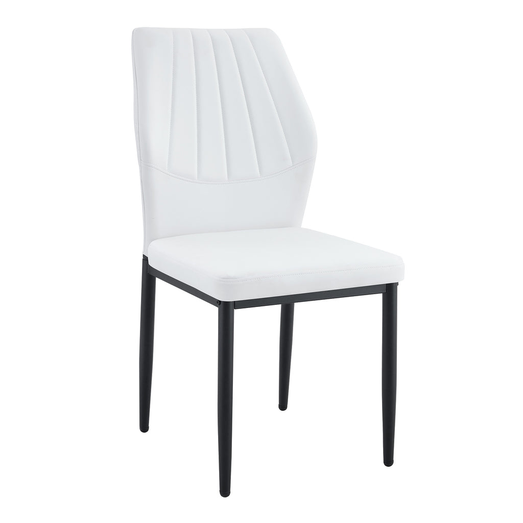 Set of 6 Black and White Dining Chairs, 37 inches High with Ergonomic PU Backrest in White+Black Finish, Made of Breathable PU Leather and Metal