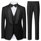 Mens 3 Piece Tuxedo Suit One Button Shawl Lapel Jacket Suits for Men Slim Fit for Wedding Prom Blazer Vest Pants Black XXL
