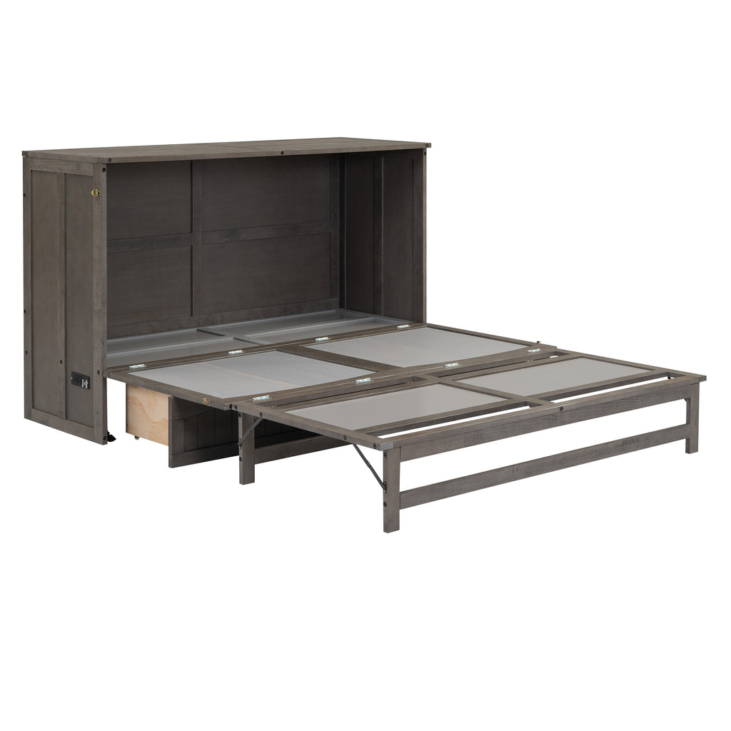Queen Size Murphy Bed with Built-In Charging Station  Antique Grey