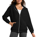 aquota Zip Up Hoodie Women Oversized Zip Up Hoodie for Women Long Sleeve Waffle Knit Jacket Shirts Oversized Hoodies Jackets (US Alpha Small Regular Regular Black) Black Small