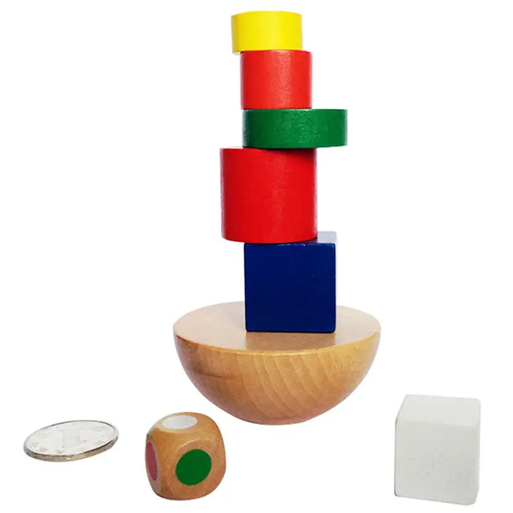 1Set Kids Wooden Geometric Balanced Building 3d Puzzle Toys Montessori Educational Game for Children IQ Learning with Cloth Bag - Eloy Royal