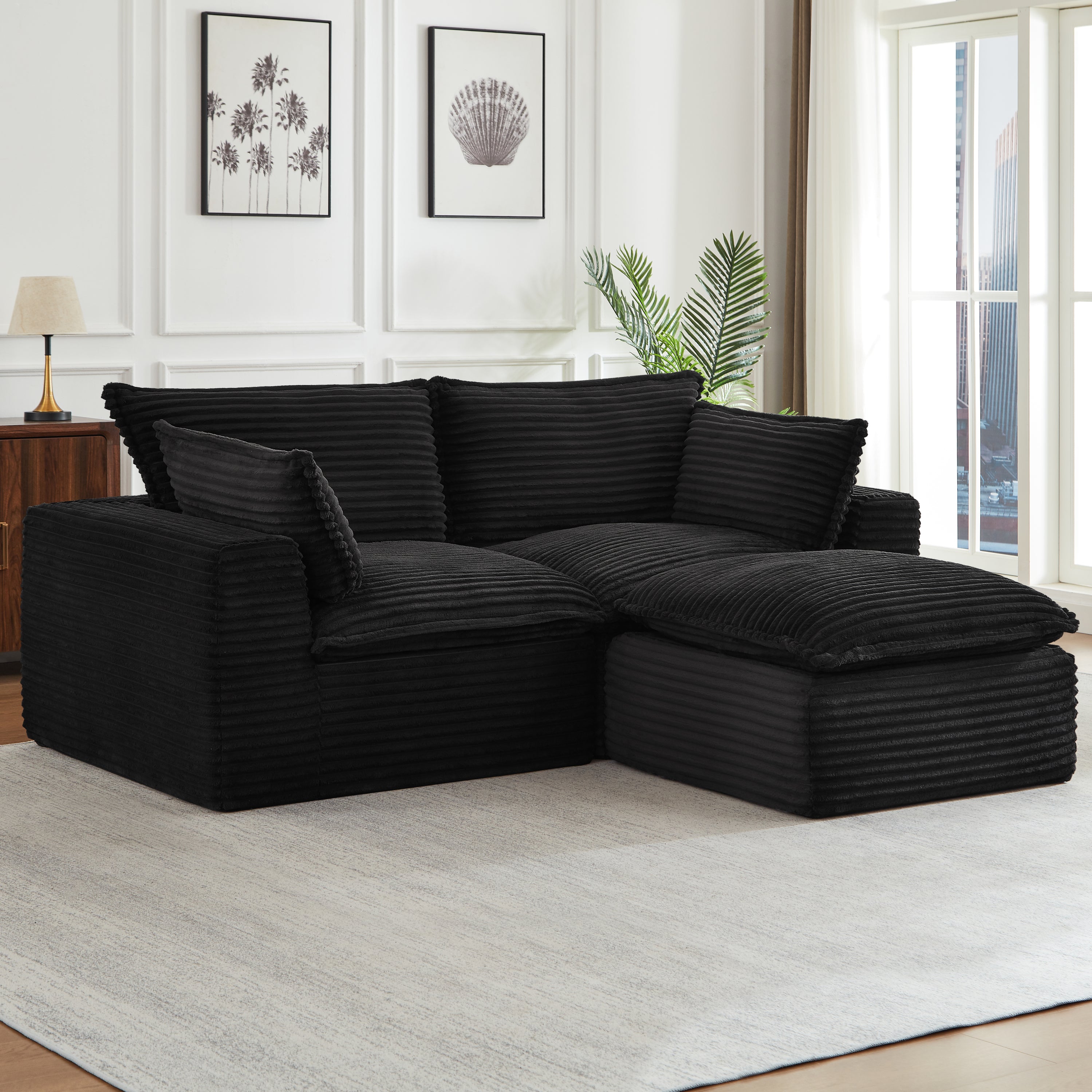 Cloud Sectional Couches for Living Room, Convertible L-Shape Couch with Ottoman