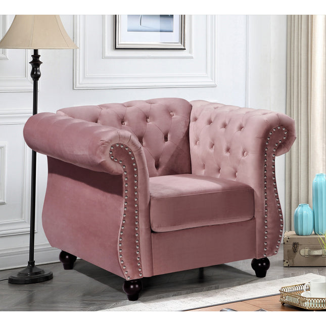 Chesterfield Crushed Velvet Accent Chair, Button Tufted Single Sofa Chair with Rolled Arms, Wood Tapered Legs, High Density Foam Spring Support, Comes with Matching Bolster