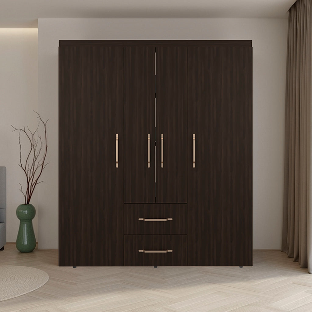 Valier Wardrobe, Deluxe Armoire with Multiple Storage Options and Metal Accents, Dark Walnut