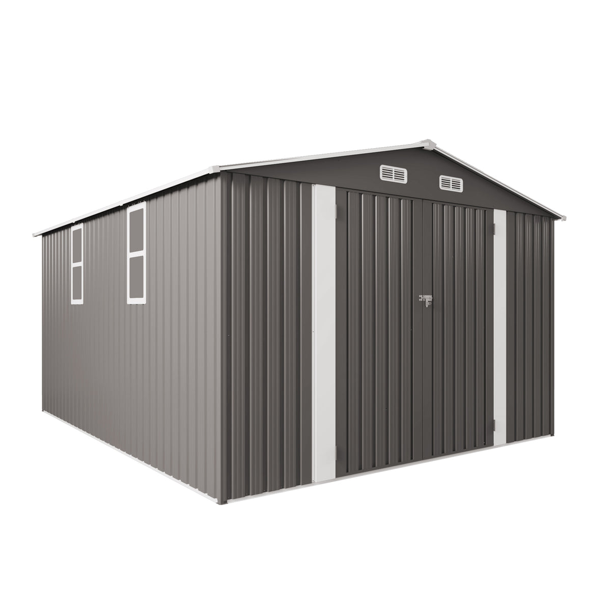 10x12 FT Outdoor Storage Shed Large Metal Garden Shed with Double Door and Two Translucent Windows Waterproof Tool Shed for Backyard Patio Lawn Poolside ,Grey Color