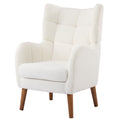 White Teddy Fabric Accent Chair with Birch Wood Legs, 41' High-Back Upholstered Lounge Chair, Comfortable Living Room Seating
