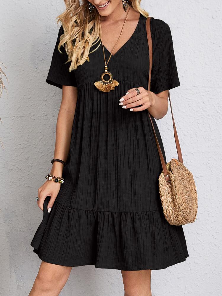 Summer V-neck Dresses Women's Loose Casual Short-sleeved Corset Dress