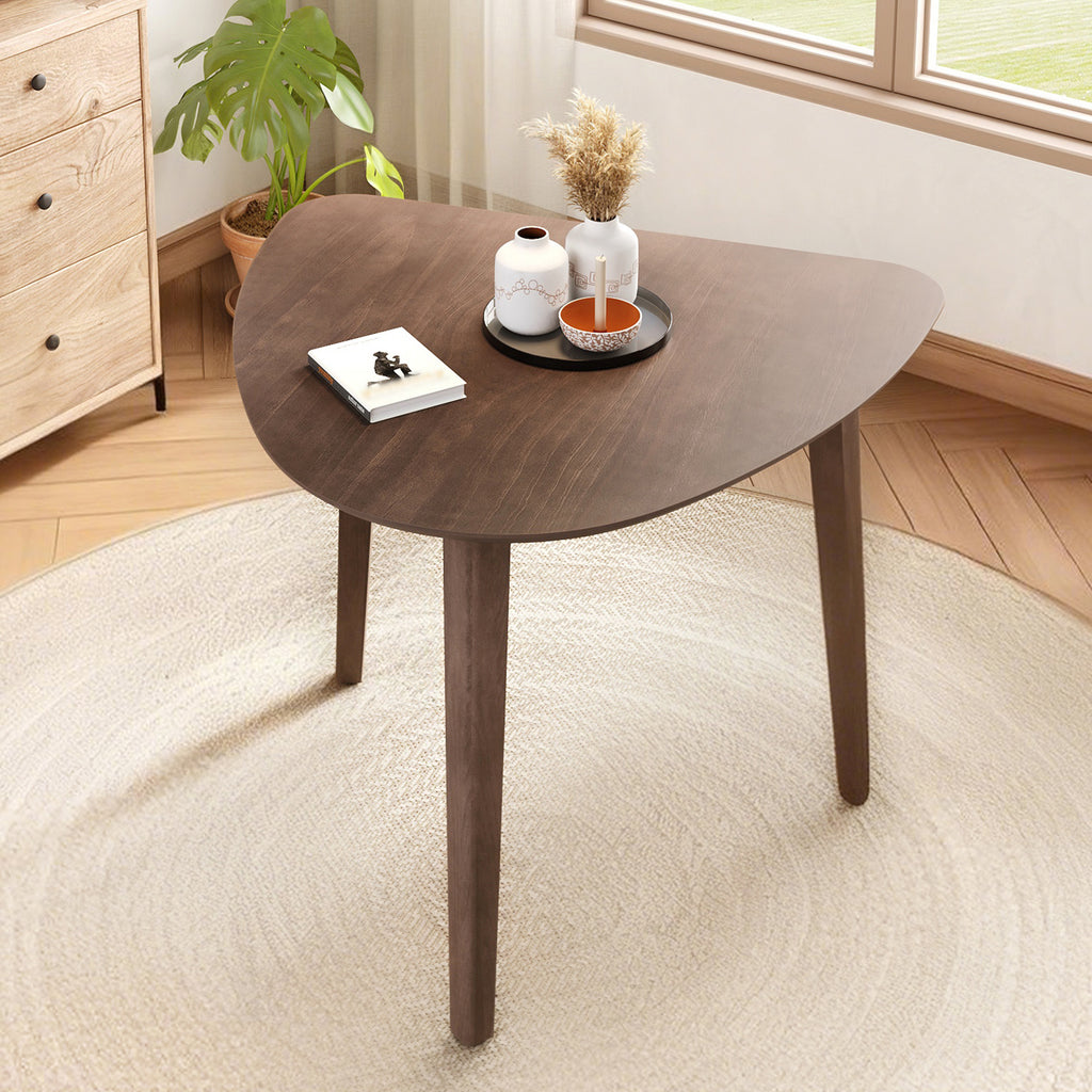 Triangular Wood Table - 36' Modern Space-Saving Geometric Side Table for Living Room, Bedroom, Kitchen, Brown Finish for Living Room, Small Space