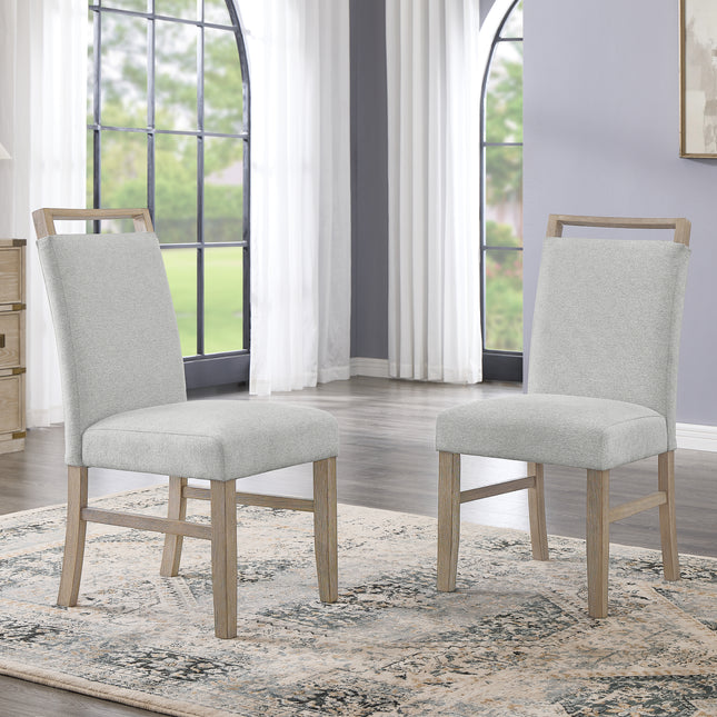 Zelalle Upholstered Dining Chair, Light Gray Fabric with Rubberwood Legs, Set of 2
