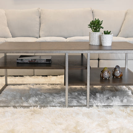 Padena Metal Frame Wood Living Room Coffee Table with Shelf