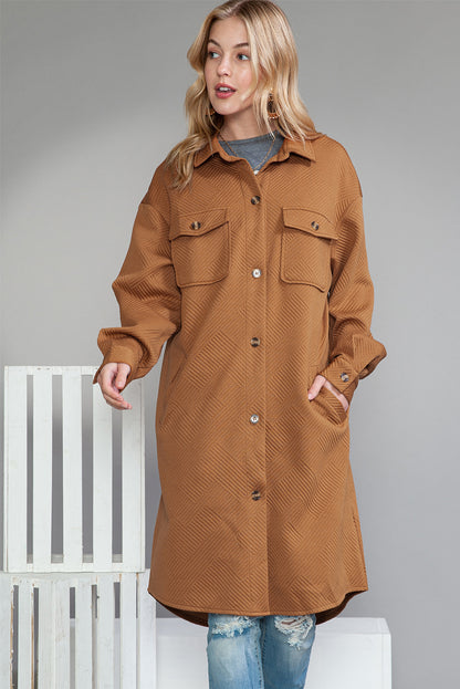 Chestnut Thermal Textured Pockets Long Shacket - Eloy Royal