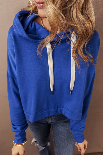 Sachet Pink Drop Shoulder Drawstring Cropped Hoodie