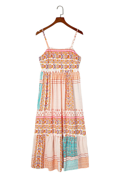 Multicolor Boho Patchwork Print Square Neck Sundress - Eloy Royal