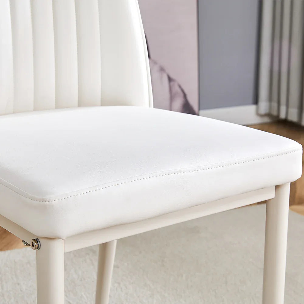 Dining Chairs Set of 4, Comfortable Dining Room Chair, Metal Kitchen Chairs with Leathaire Fabric and High Back (Cream White, Set of 4) - Eloy Royal