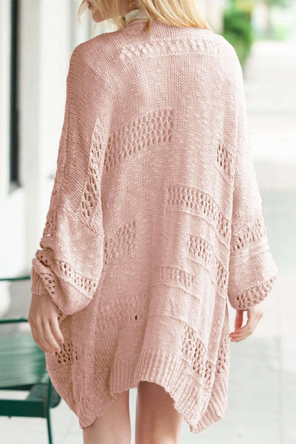 Apricot Casual Hollowed Knit Dolman Sleeve Cardigan