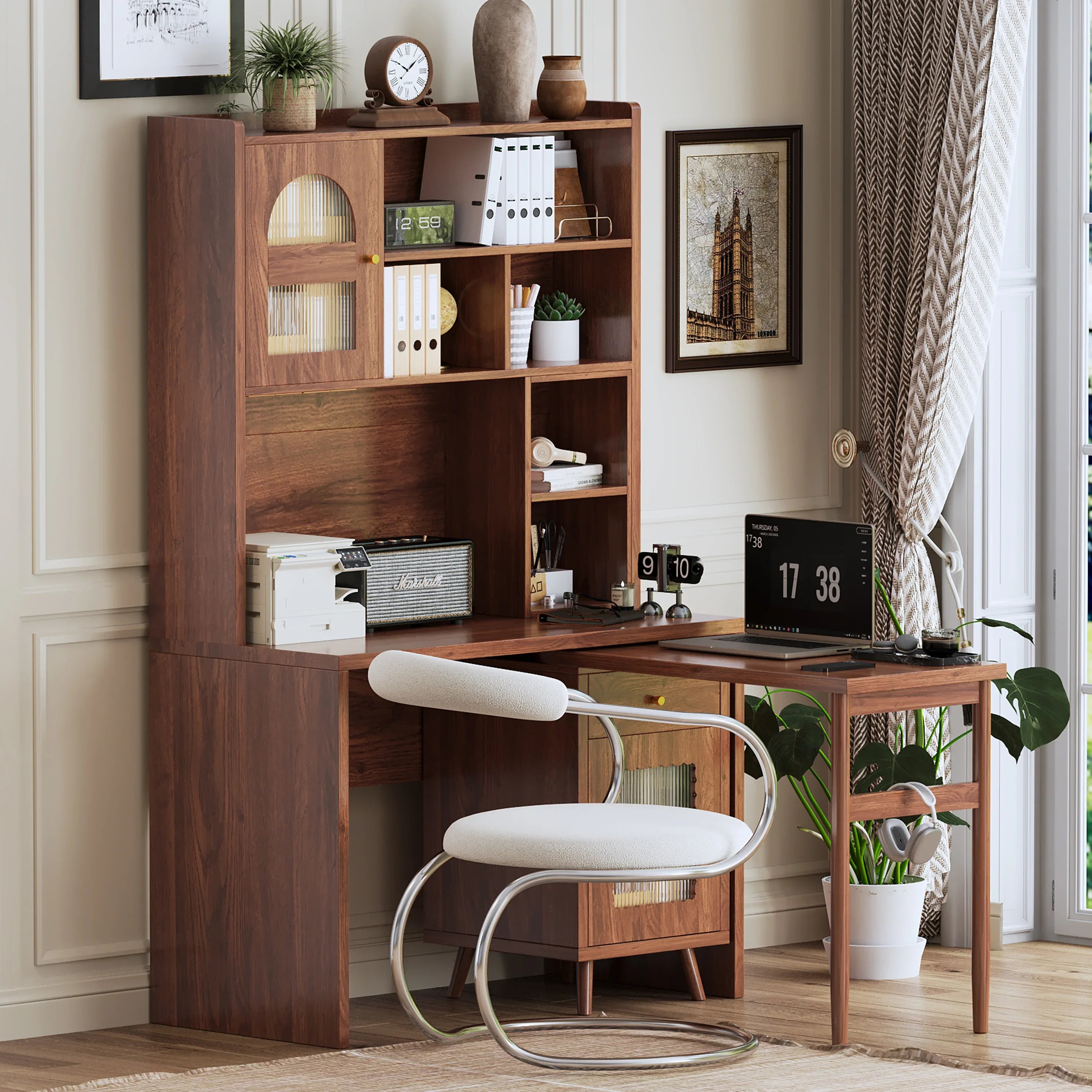 Computer Desk with 90 Degree Rotating Desktop, 43x70 Inch Office Desk with Storage Drawer and Cabinets, Gaming Desk with Shelves, Writing Desk for Study, Work Desk for Home (Old SKU:N733P279101D) - Eloy Royal