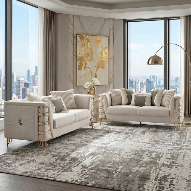 Contessa Modern Style 2Pc Living room set made with Gold Accents in