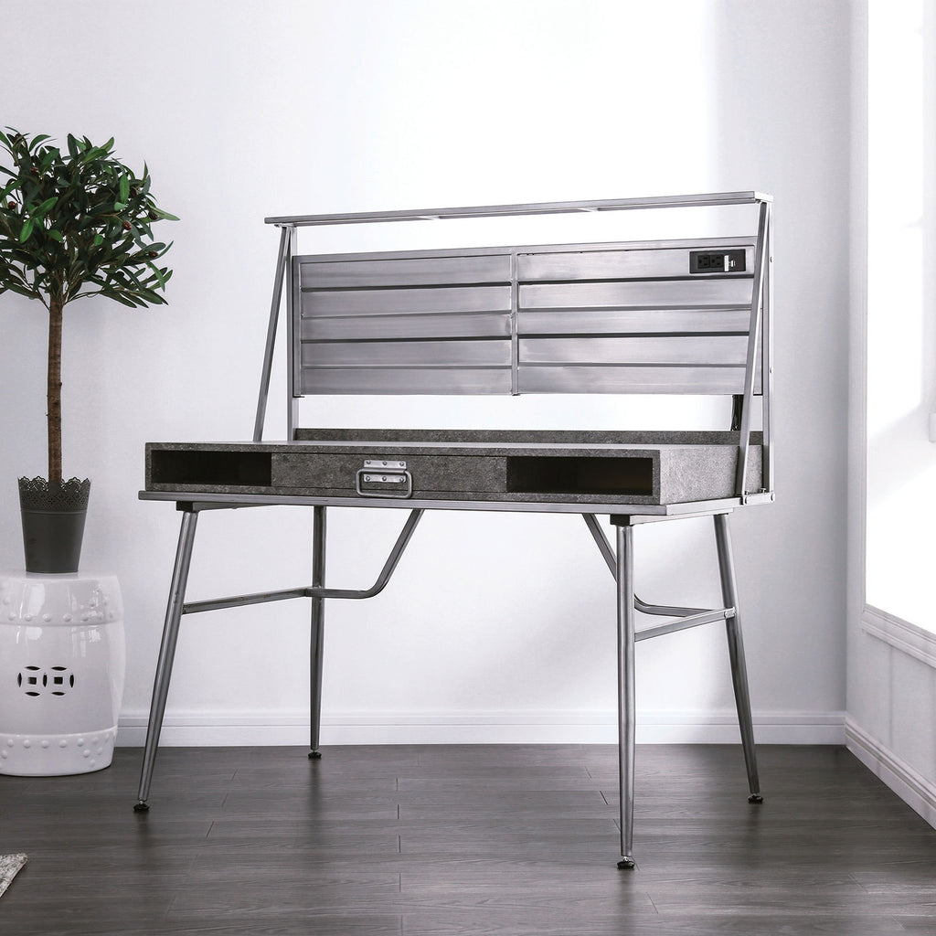 Industrial Style 1pc Desk One Drawer Two Open Shelves Tapered Legs Silver Finish Office Room Furniture