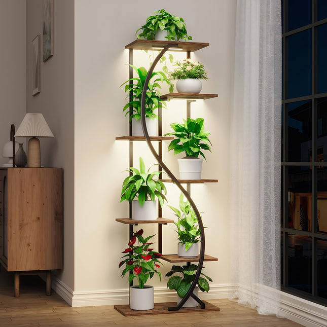 59' Tall Plant Stand with Grow Light Indoor, 7 Tiered Metal Plant Shelf, S-Shaped Flower Display Stand, Corner Storage Shelf for Living Room, Patio, Balcony Decor