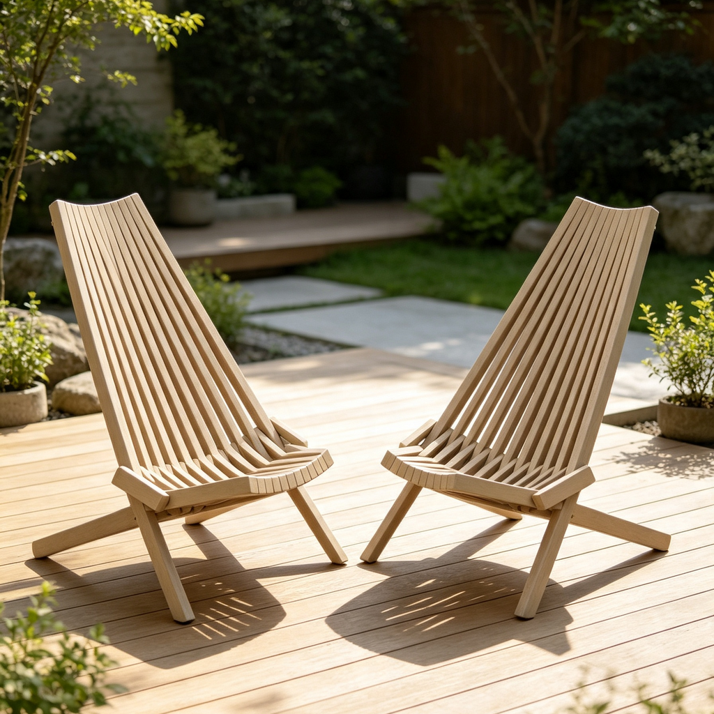 2‑Pack Folding Acacia Wood Outdoor Lounge Chairs, Portable Solid Wood Patio Relax Chairs for Garden, Backyard, Camping & Balcony