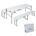 70Inch Portable Folding Picnic Table Set with 2 Benches,3‑Piece Indoor Outdoor Folding Furniture Set,Wood Grain Tabletop for Camping,Backyard Party,Picnic,Wedding Gatherings,White