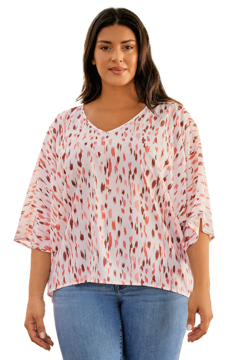 Pink Elegant Polka Dots 3/4 Dolman Sleeve Plus Size Blouse - Eloy Royal