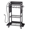 4-tier Tool Organizer Cart with Charging Station, 8 AC Outlet, Floor Stand Rolling Drill Holder and Tool Battery Storage Rack on Wheels, Garage Floor Rolling Storage Cart for Workshop, Garage