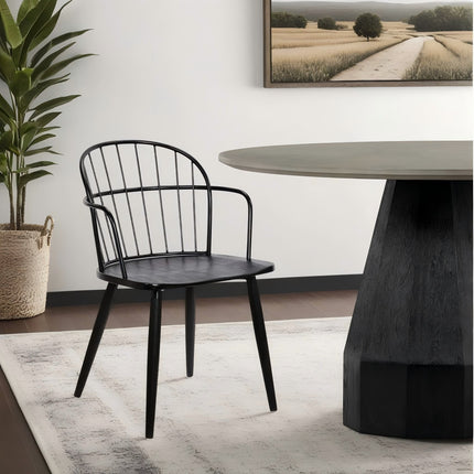 Drylan Steel Framed Side Chair in Black Powder Coated Finish and Black Brushed Wood
