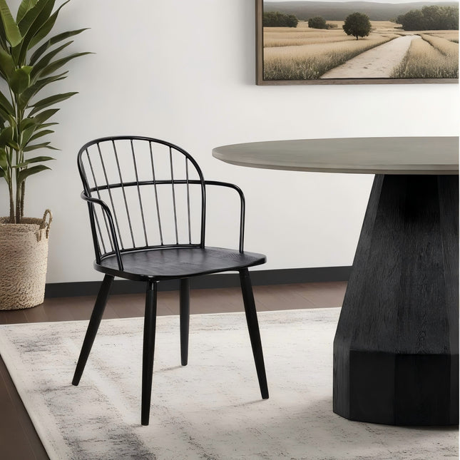 Drylan Steel Framed Side Chair in Black Powder Coated Finish and Black Brushed Wood