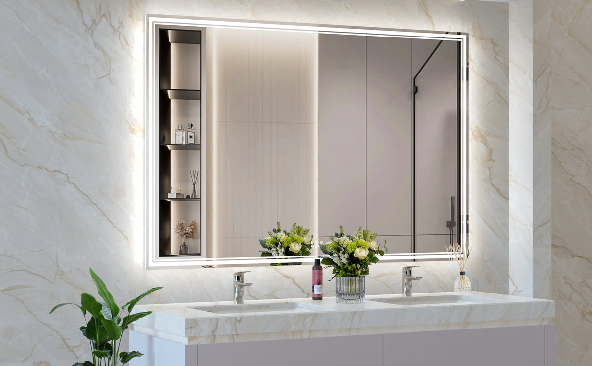 60x40 inch Oversized LED Bathroom Mirror Wall Mounted Mirror with 3 Color Modes  Aluminum Frame Large Wall Mirror for Bathroom