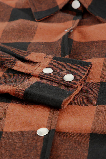 Wholesale Brown & Black Plaid Collared Botton Down Long Shirt Shacket - Eloy Royal