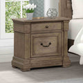 French And English Dovetail Dovetail Drawer Nightstand 1pc Metal Handle And Knob Felt Lined Top Drawer Weathered Gray Finish Transitional Bedroom Furniture