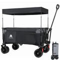 Multi-Functional Pull Folding Wagon Cart with Flexible Handle & Canopy, Heavy Duty Utility Cart with 7'x4' All-Terrain Wheels for Camping, Transport, Groceries, Sports, 480LBS/120L(Black Gray)