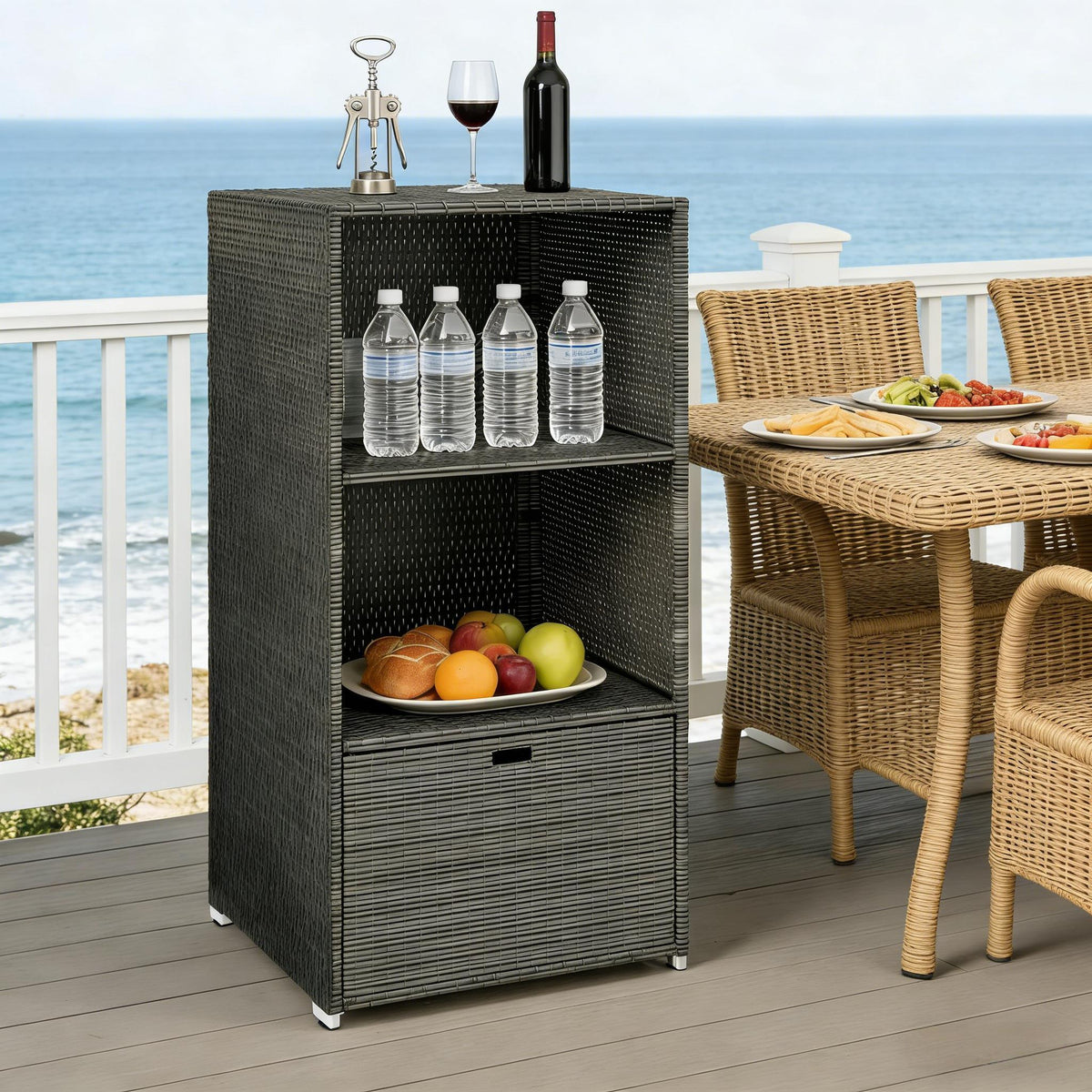 Two-Shelf Towel Storage Rack,Rattan Wicker Storage Organizer,Beachfront Towel Storage Rack