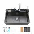 Pull-out Faucet Single Bowl Sink Kitchen Vegetable Sink 304 33'x22' Whale Waterfall Sink Stainless Steel Dish Sink wIth Dishwasher Accessories Household Vegetable Washing Basin, Black