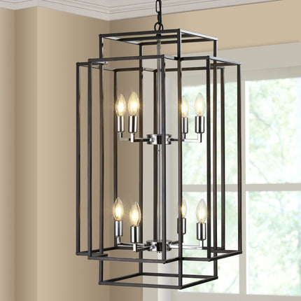 18 in Modern 8-Light Black & Chrome Geometric Pendant Chandelier
