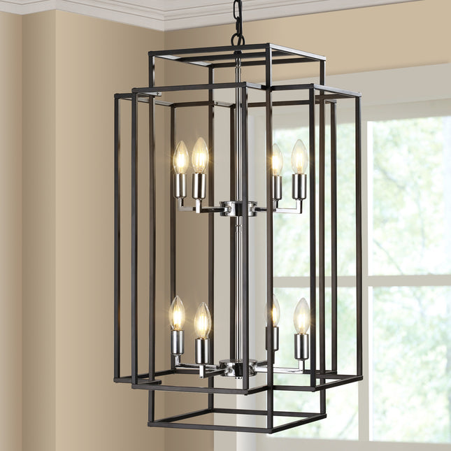 18 in Modern 8-Light Black & Chrome Geometric Pendant Chandelier