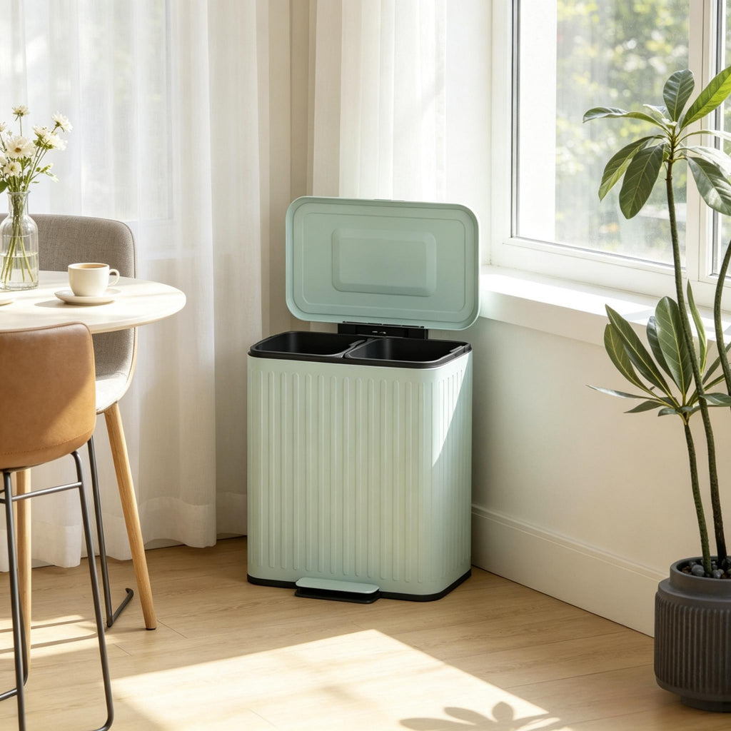 Functional Household Bin,Hands-Free Kitchen Bin with Two Independent Sections,Trash Can