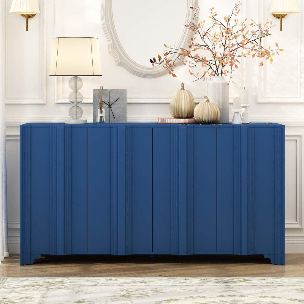 U_STYLE Sophisticated 4-Door Sideboard Adorned with Intricate Linear Accents and Luxurious Multi-Layered Pine Veneer Design Elements,Suitable for Living Rooms, Entrance and Study Rooms
