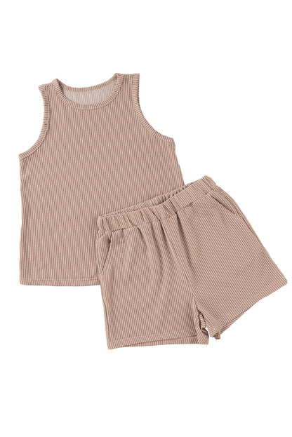 Smoke Gray Corded Tank Top and Pocketed Shorts Set - Eloy Royal