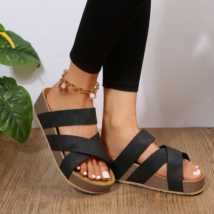 Woven Cross-strap Slippers Summer Platform Sandals Women Flat Beach Shoes - Eloy Royal