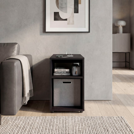 Mercer Lite Side Table and Nightstand with Integrated USB Charging Station and 2 Open Storage Shelves, Compact Side Table